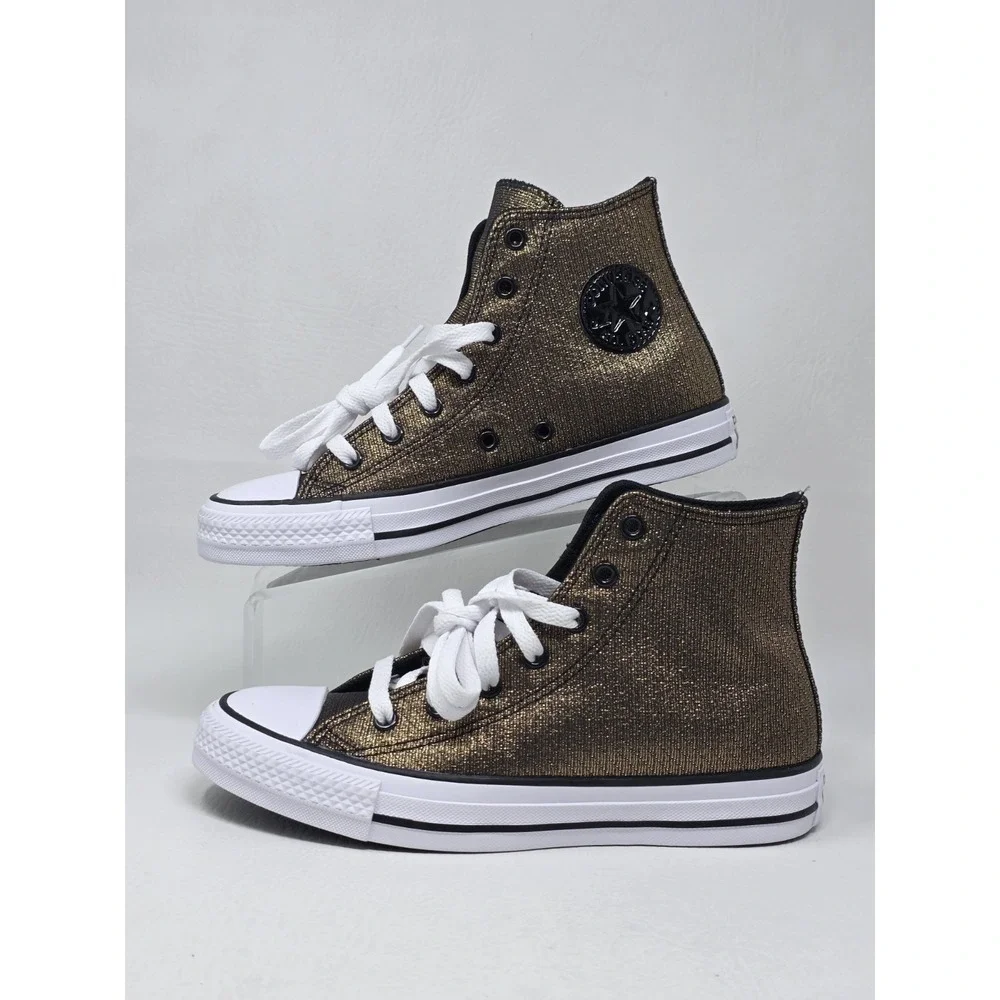 Converse Chuck Taylor Kids Size 4.5 High Top Sneakers Black Gold AO5388F New
